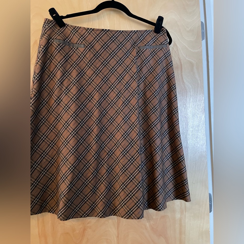 Worth Tan and Black Plaid A-Line Skirt